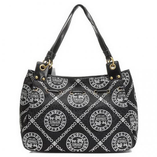 Coach Hamptons Fashion Logo Large Black Totes EHB | Women - Click Image to Close